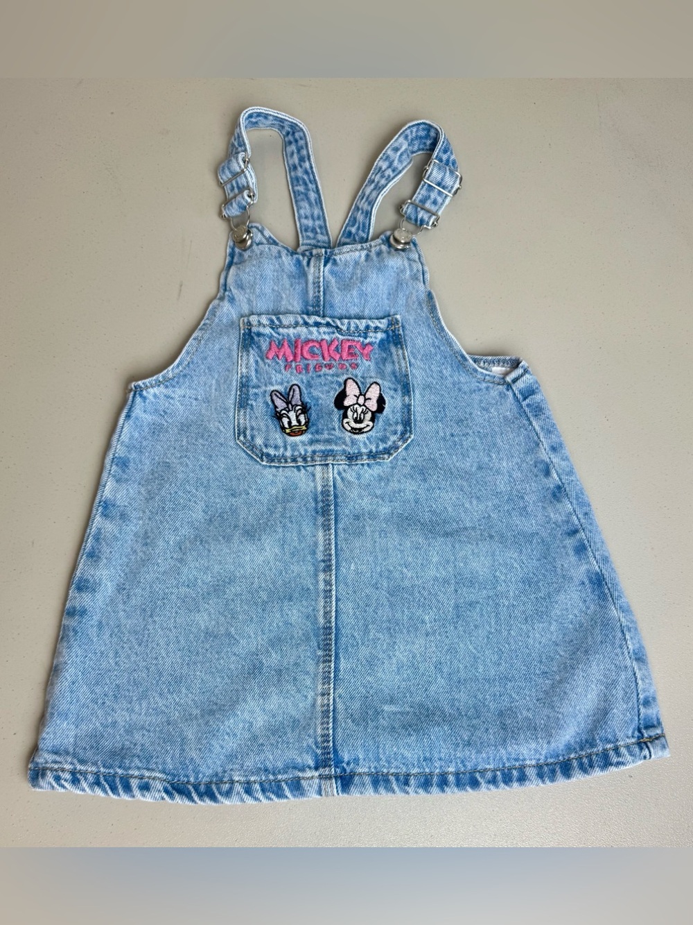 Zara Kids X Disney Denim Overall Dress Minnie Mouse Embroidered Girls size 3-4 y
